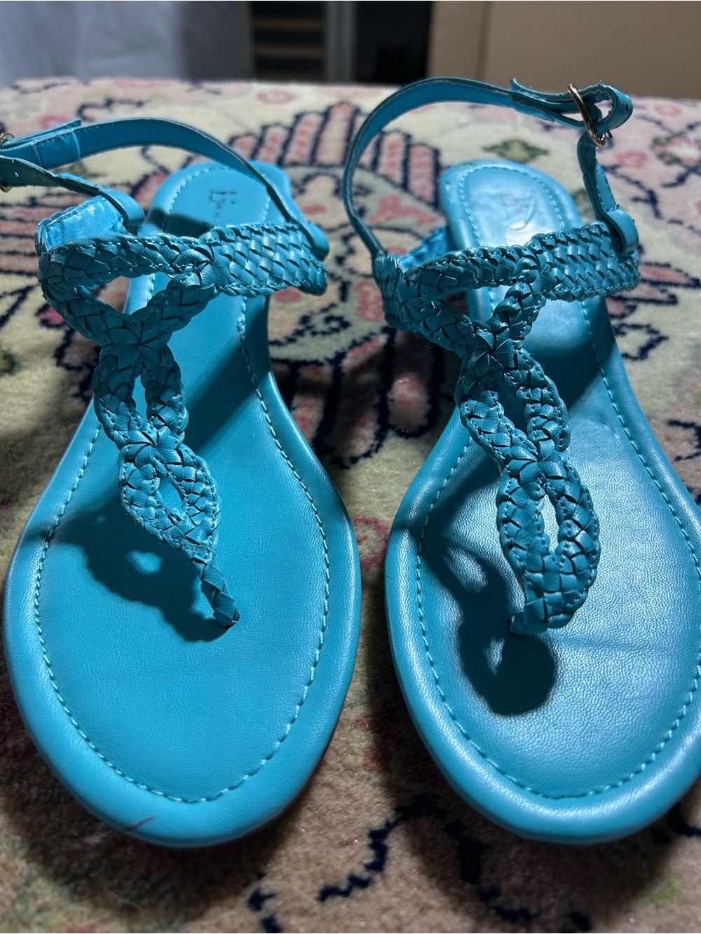 Braided T-Strap Sandals in Turquoise - Lightweight Summer Style - Picture 3 of 7